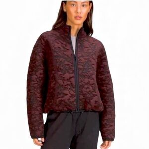 Lululemon Jacquard Wool Blend Burgundy Quilted Bomber Zip Up Jacket Size 12 NWT